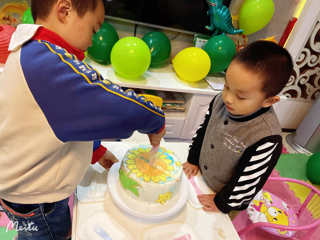 手绘奶油生日蛋糕（植物大战僵尸向日葵版）