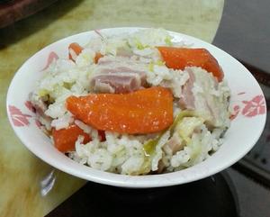 牛心菜（卷心菜）、胡萝卜、咸肉菜饭的做法 步骤7