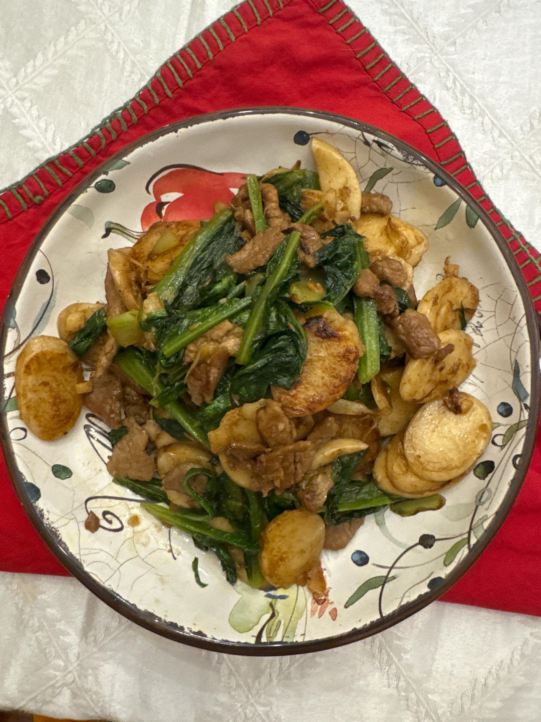 年糕的N种吃法——肉片年糕炒青菜