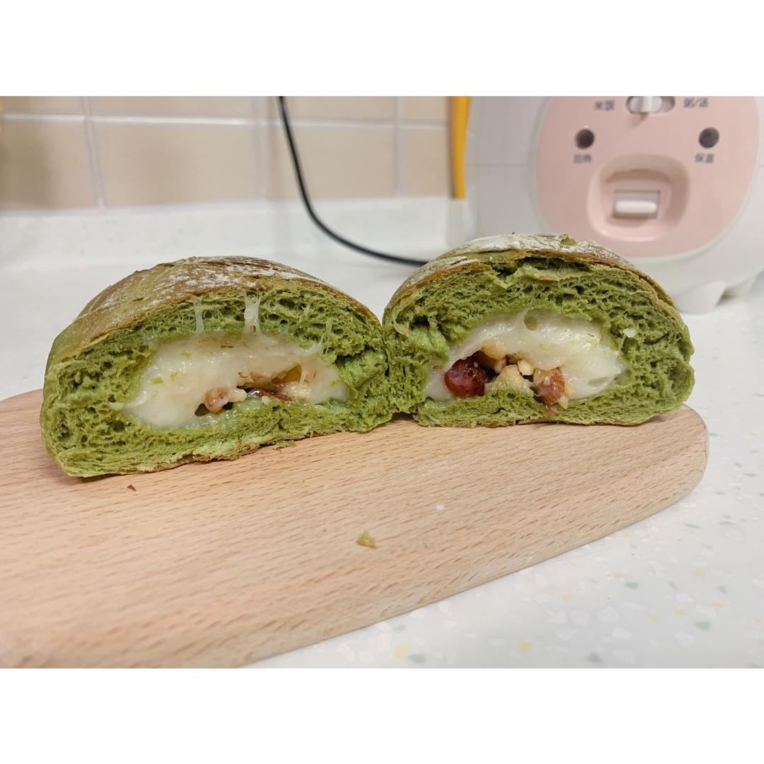 抹茶麻薯红豆软欧包