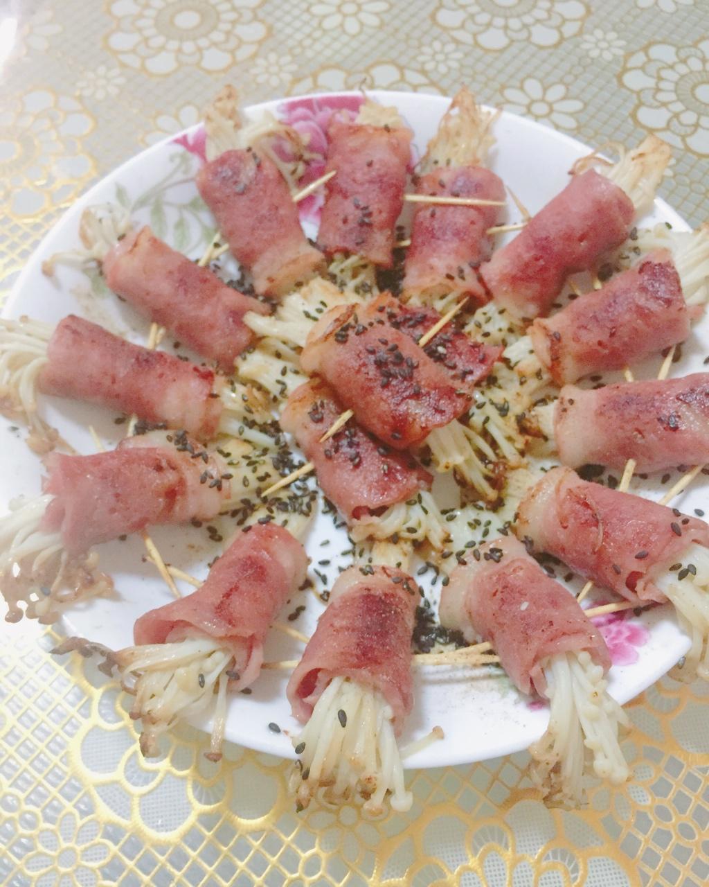 香煎培根金针菇卷