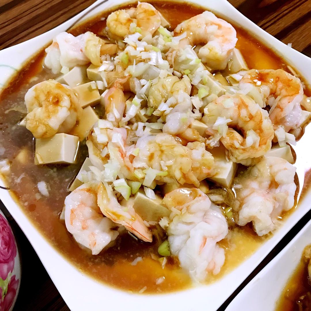 虾仁豆腐蒸水蛋