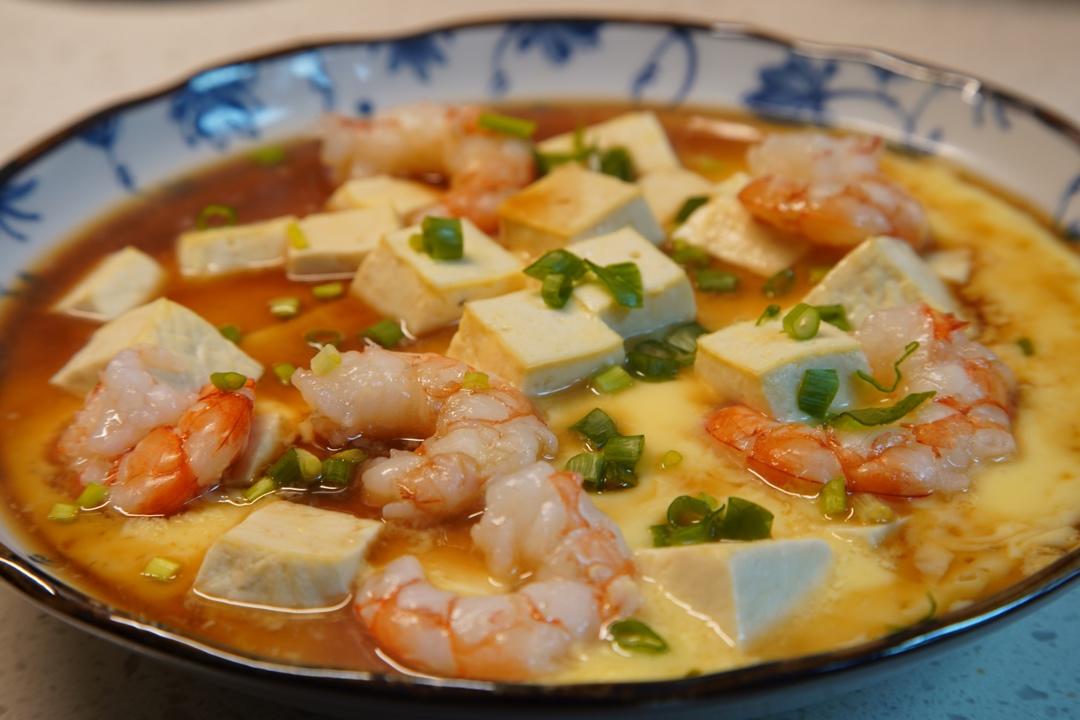 虾仁豆腐蒸水蛋