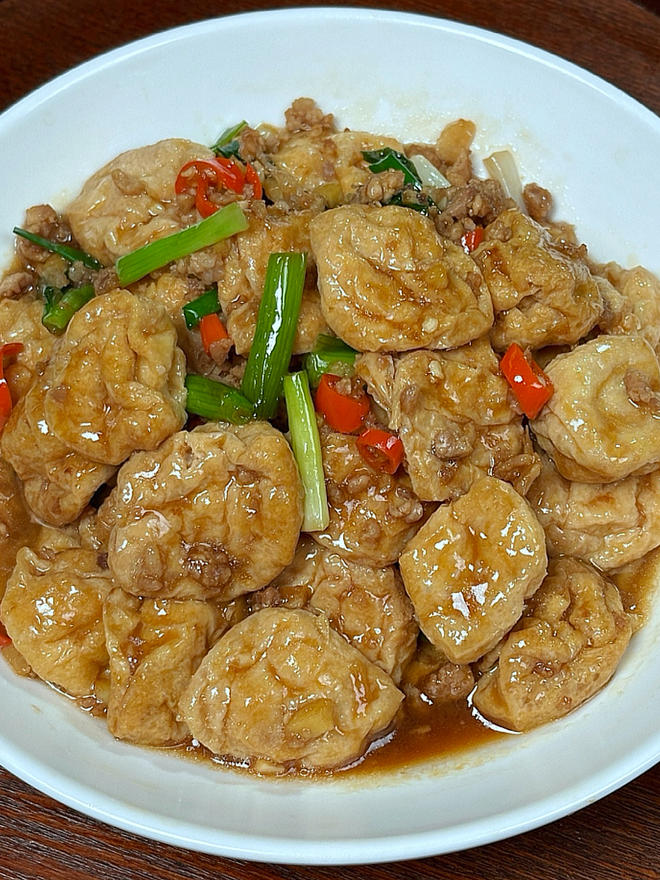 肉末烧豆泡｜家常下饭菜的做法