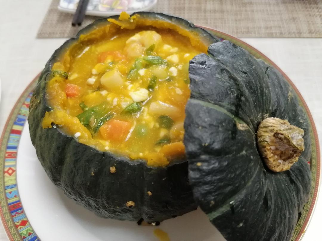 海鲜豆腐南瓜煲