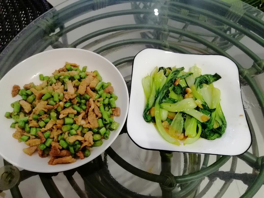 豆角炒肉 清炒上海青