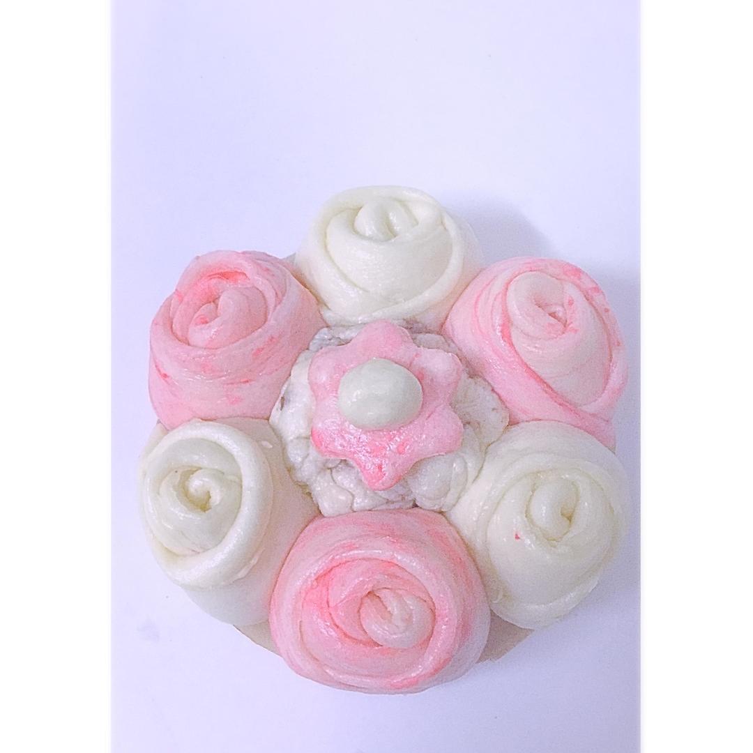 粉色蒸玫瑰花红豆沙馒头的做法