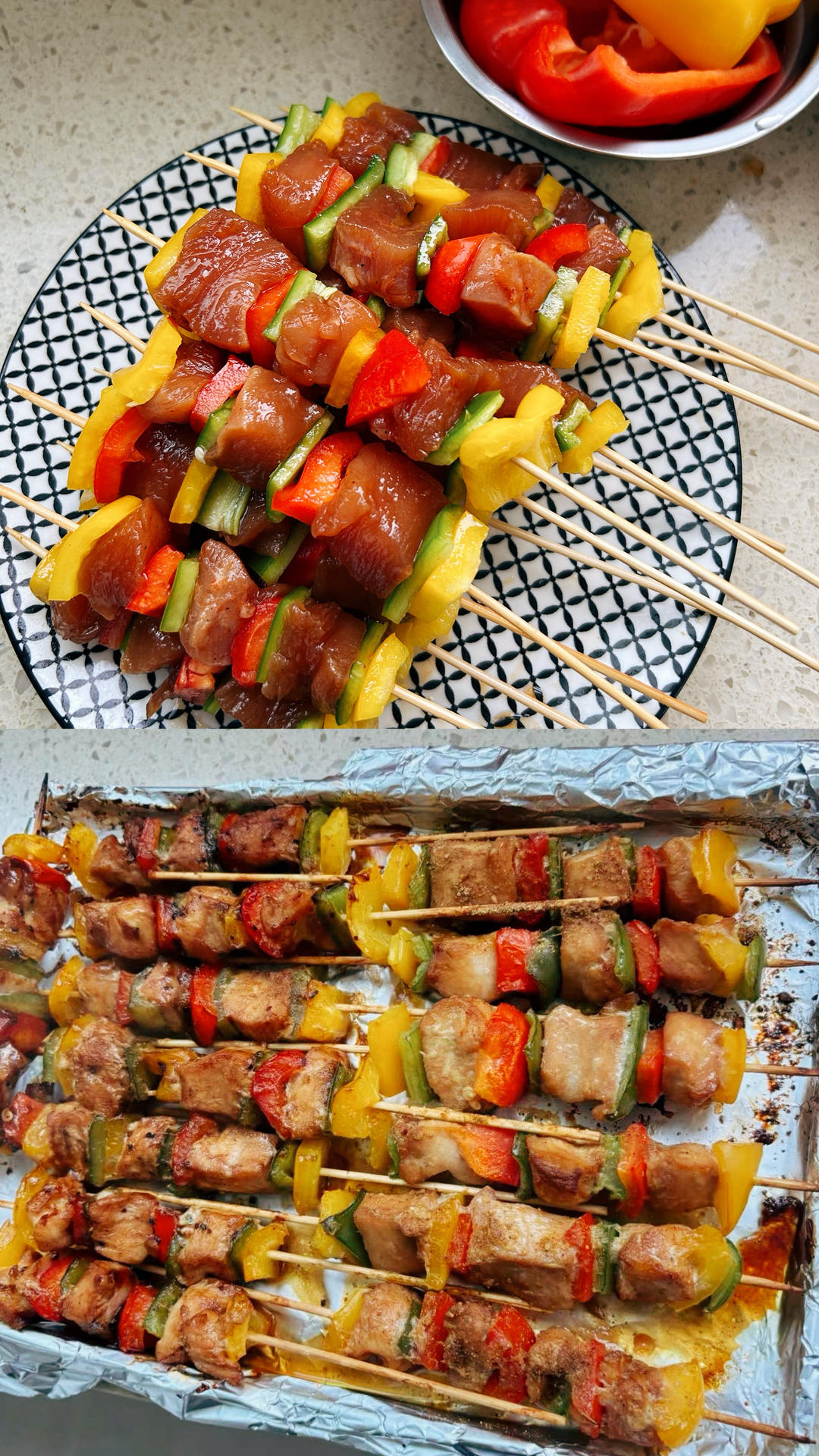 不用一滴油 💥完爆烧烤店的彩椒鸡肉串‼️