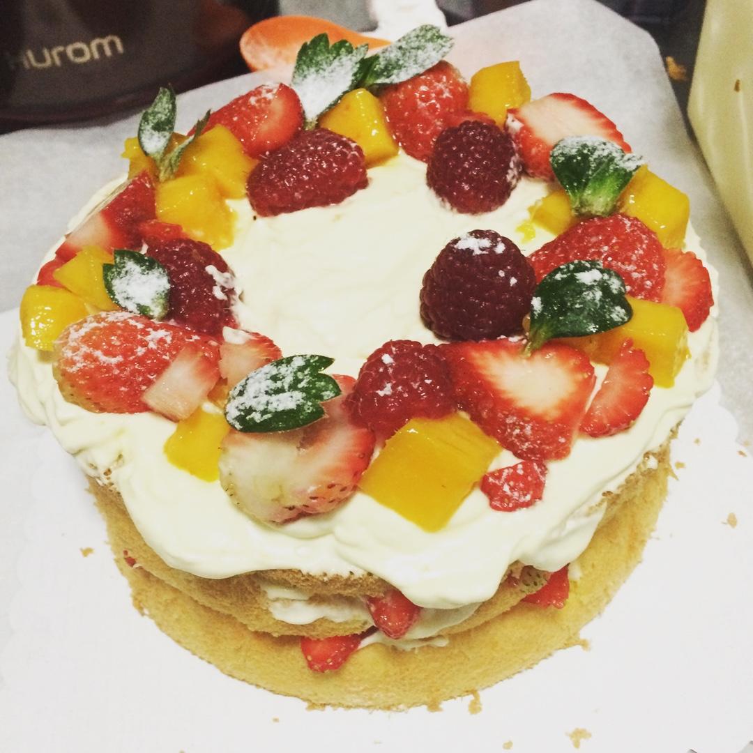 【零失败】不会裱花没关系的水果裸蛋糕 芒果裸蛋糕 完美戚风胚