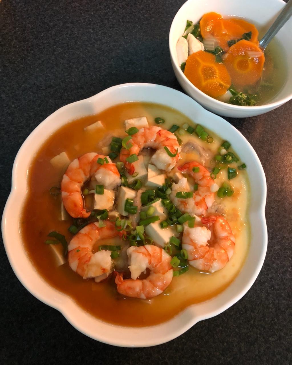 虾仁豆腐蒸水蛋