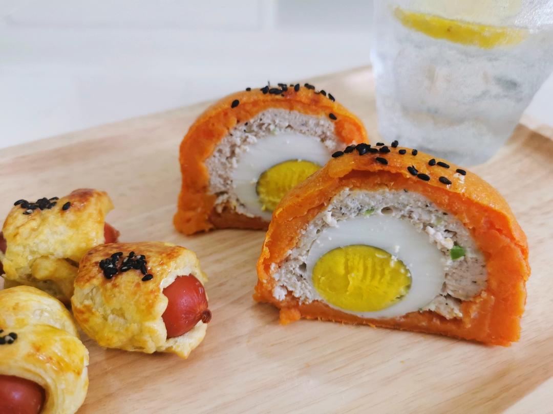 【减脂推荐】无油炸超低卡的椰香红薯苏格兰蛋