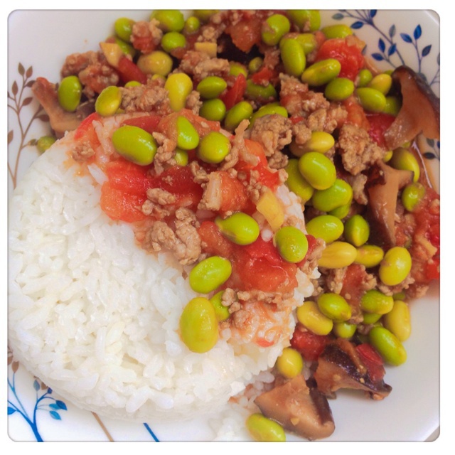 肉末番茄烧毛豆
