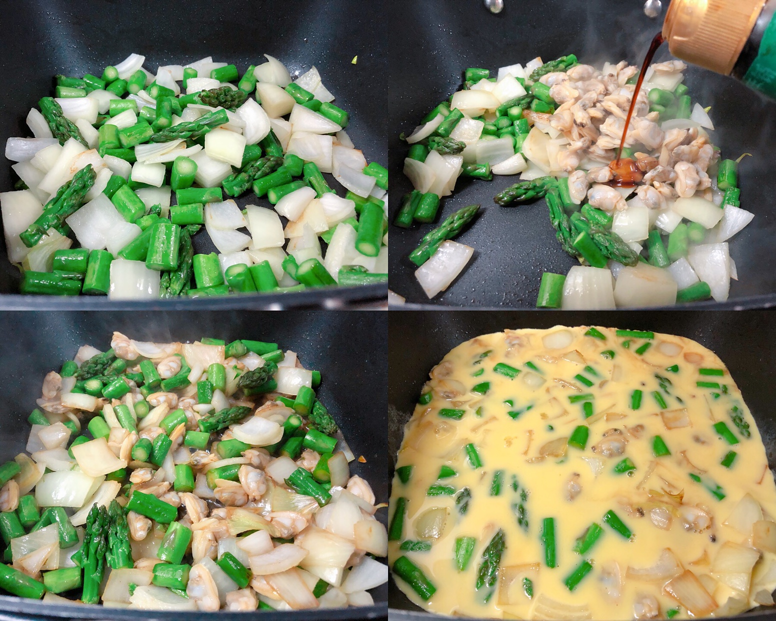 芦笋洋葱蛤蜊烘蛋的做法 步骤3
