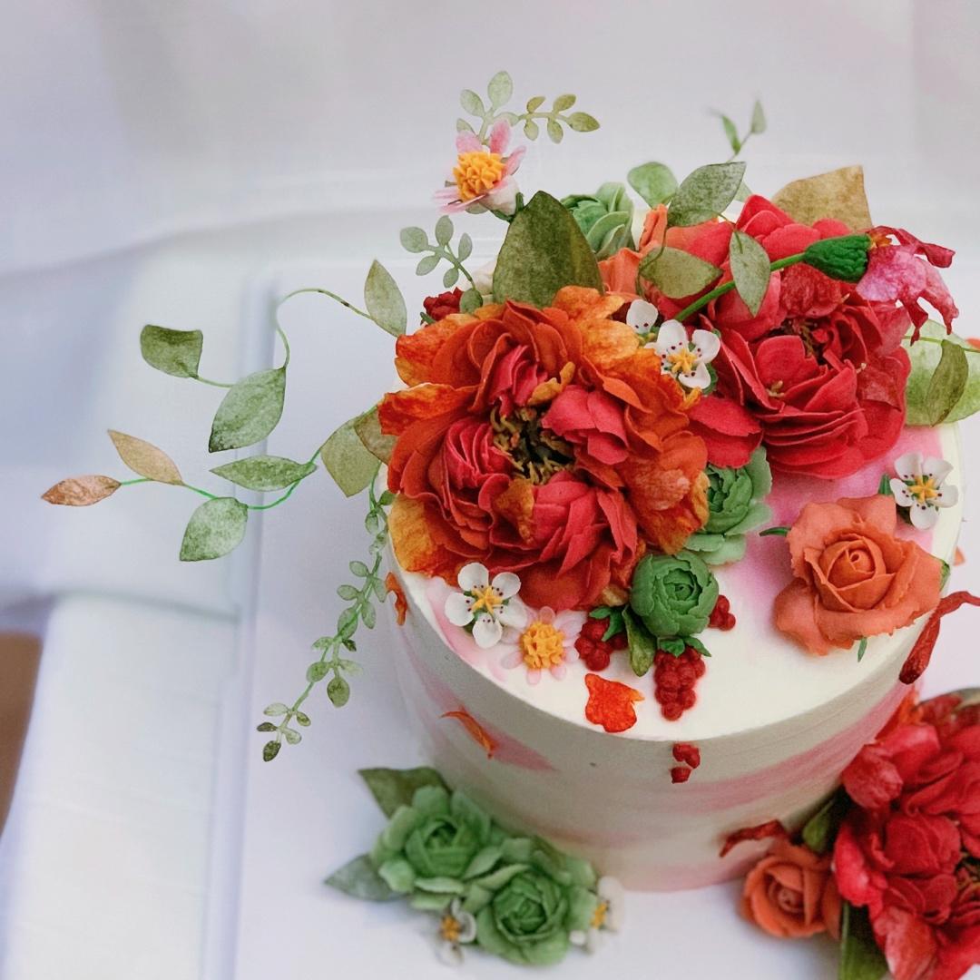 豆沙裱花 蛋糕