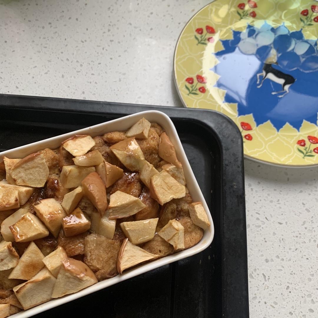 减脂100天:不用烤箱的低糖烤苹果肉桂法式吐司low sugar apple cinnamon french  toast bake