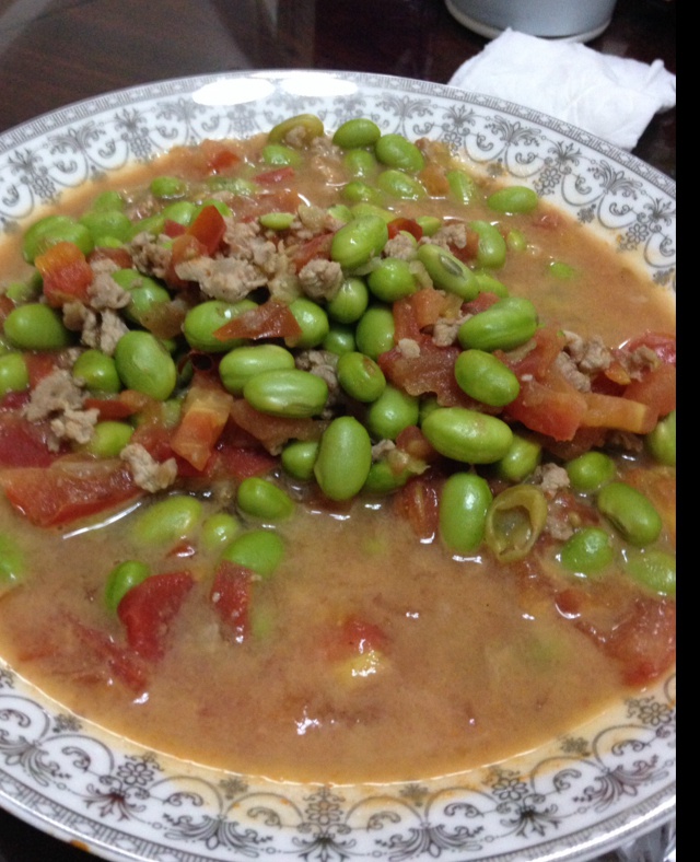 肉末番茄烧毛豆