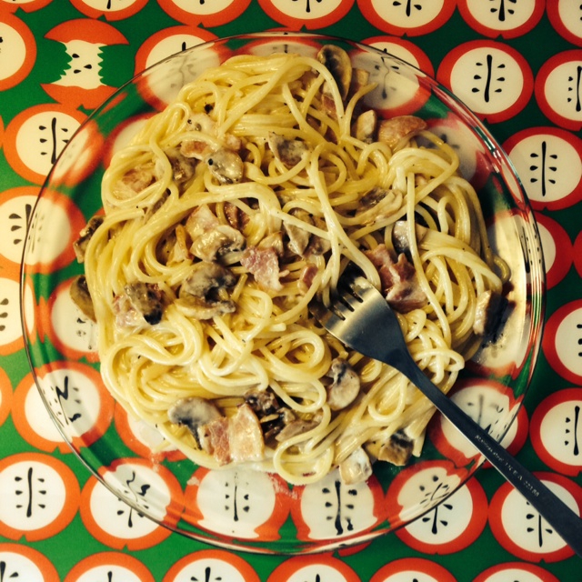白蘑菇奶油培根意面
