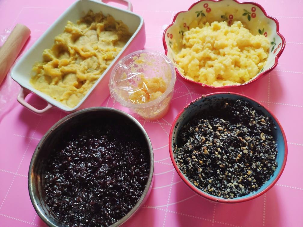 餡料合集，椰蓉餡，鮮奶麻糬餡，黑芝麻花生餡，奶黃餡，紫糯米餡，紅薯餡，芋泥餡，玫瑰花餡