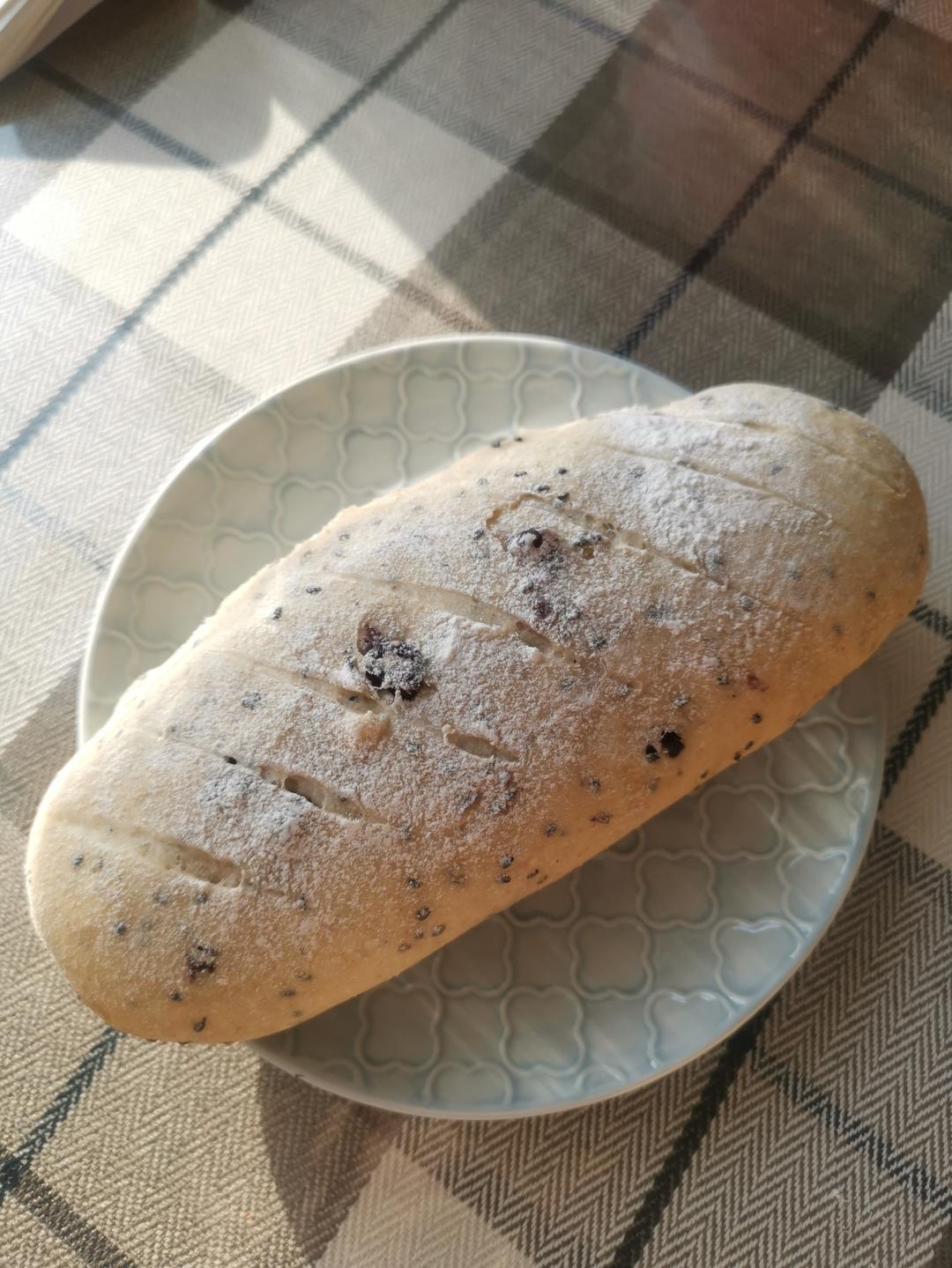 🥖黑芝麻蔓越莓面包｜无油糖无需揉面🉑