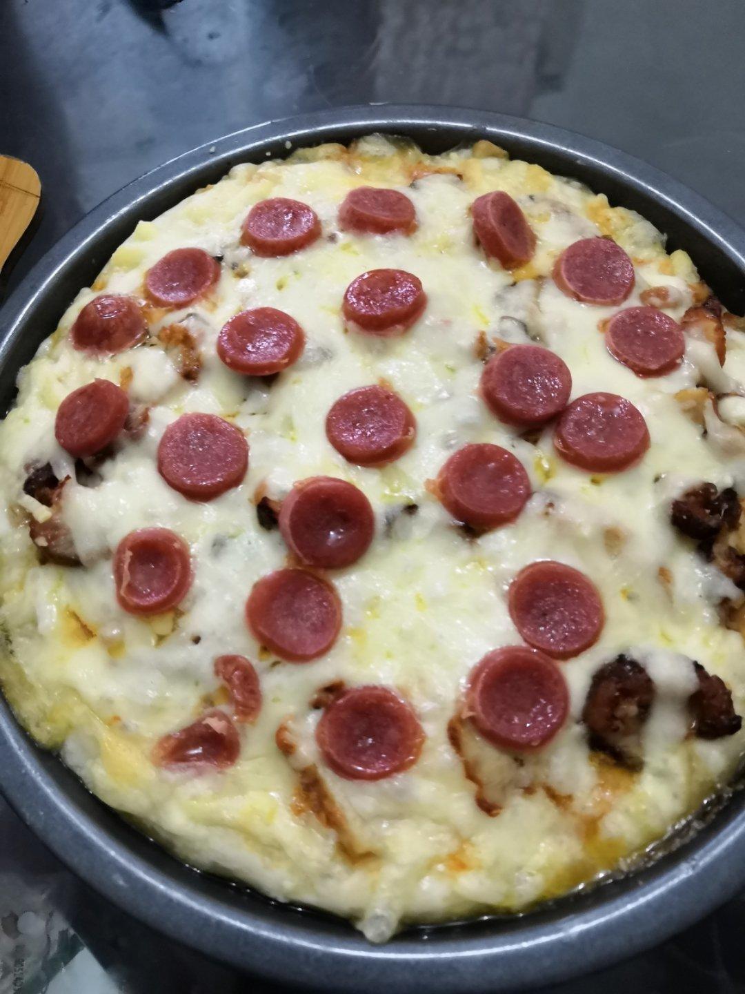 新奥尔良鸡肉蘑菇披萨（附超简单饼坯做法）