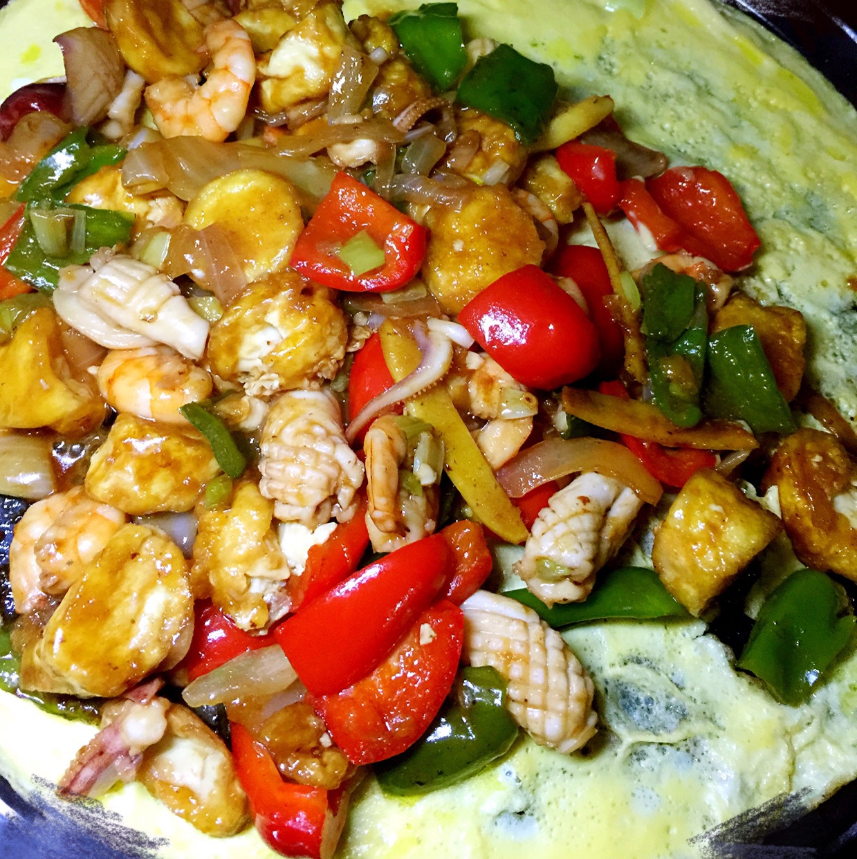 铁板海鲜日本豆腐 Seafood with Japanese Dofu