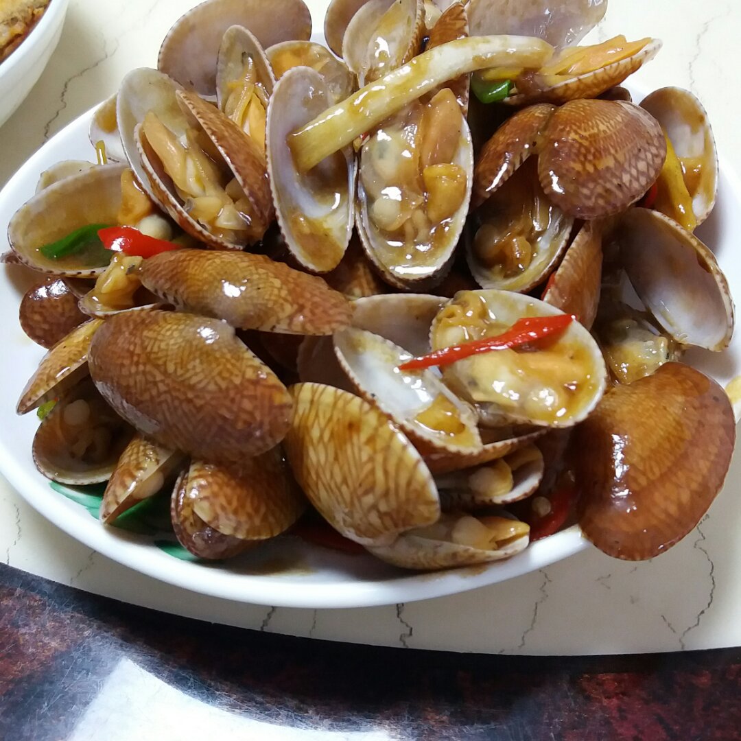 葱炒花蛤