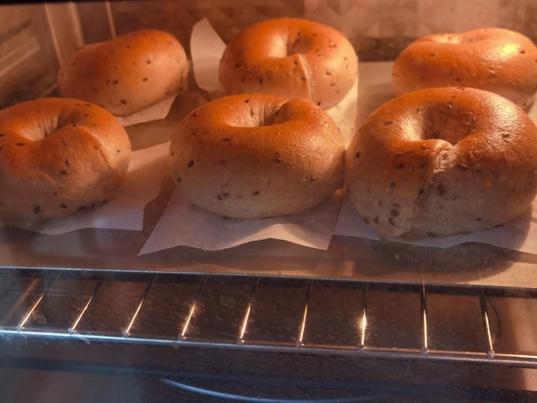 【健身减脂】无油奇亚籽亚麻籽黑芝麻燕麦贝果外脆里软早餐搭档备粮