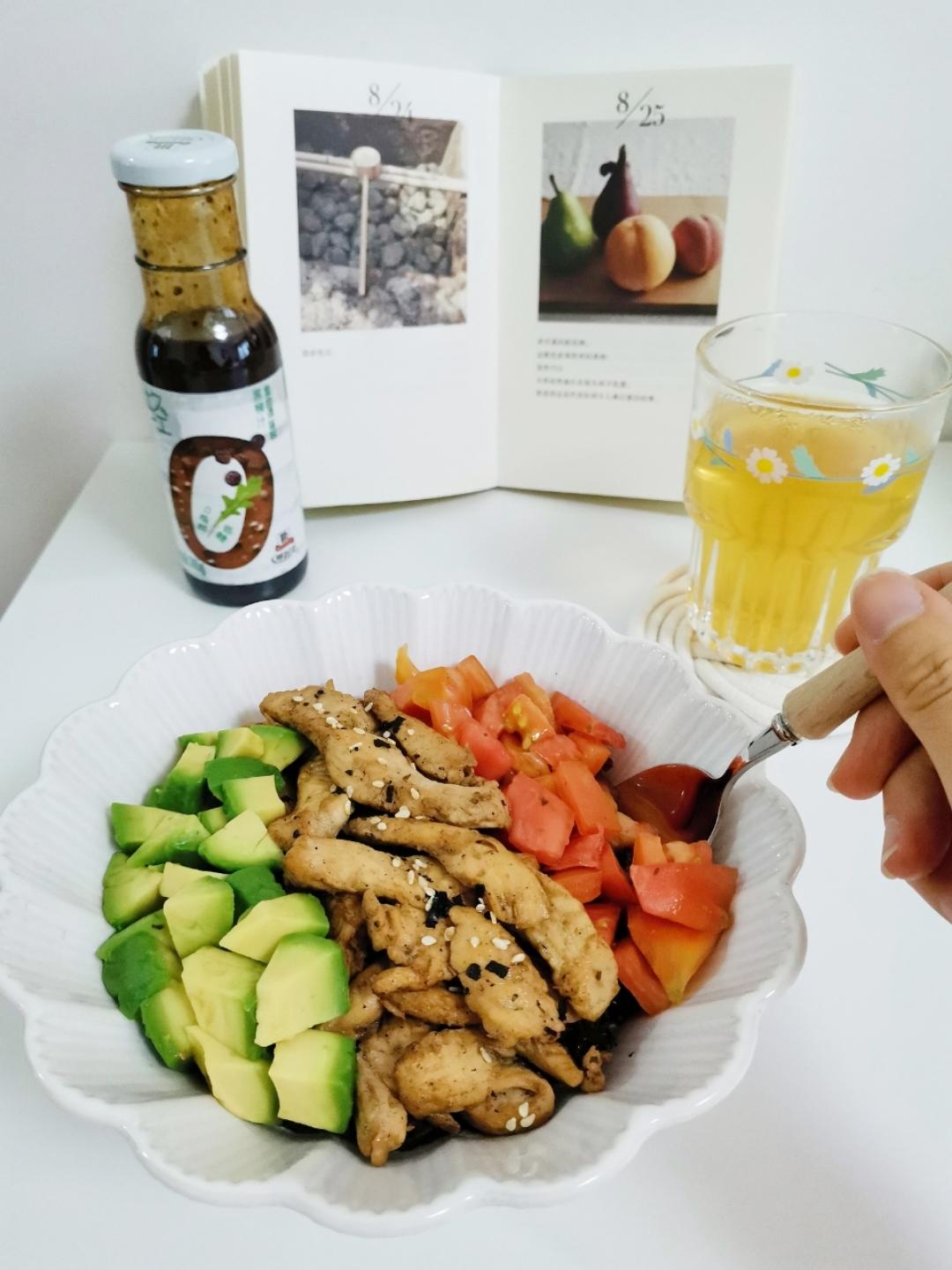 减脂餐～杂粮黑椒鸡柳三色盖饭
