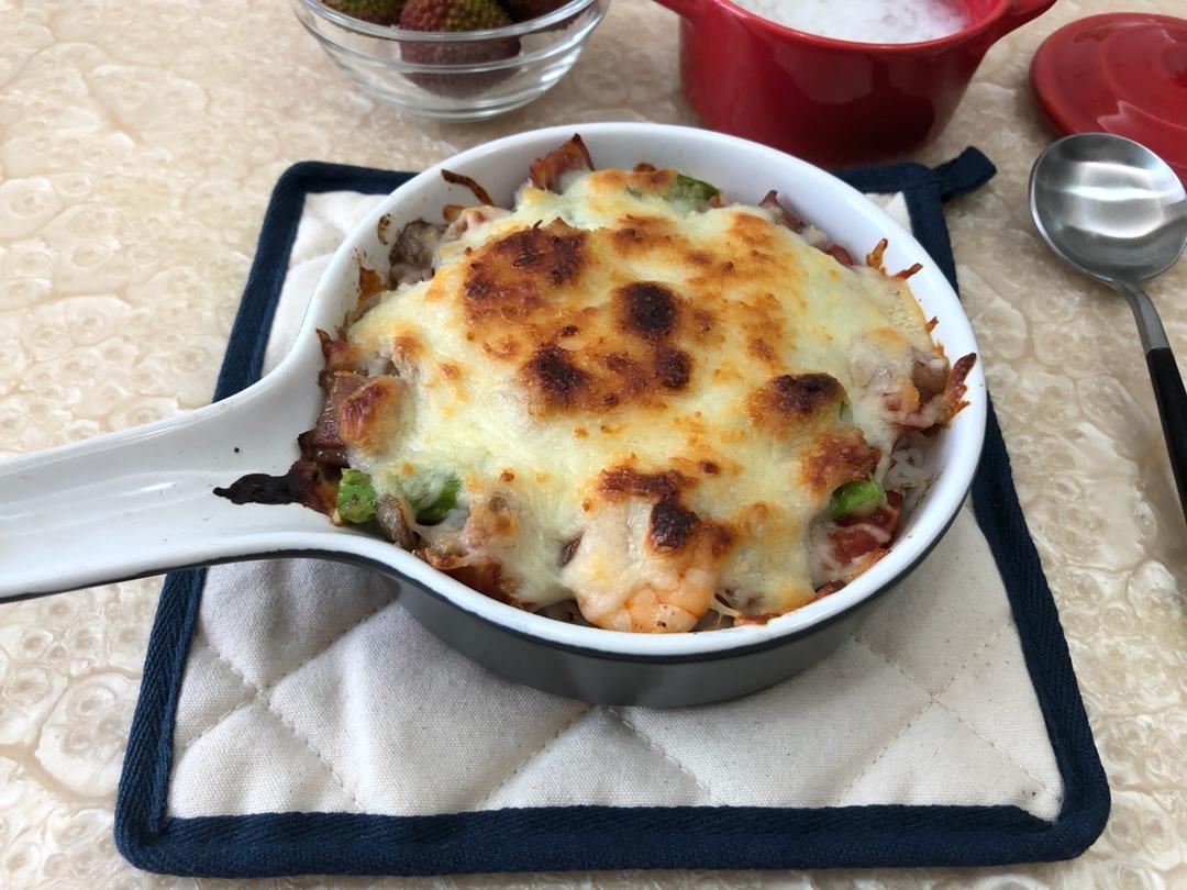 鲜虾培根芝士焗饭