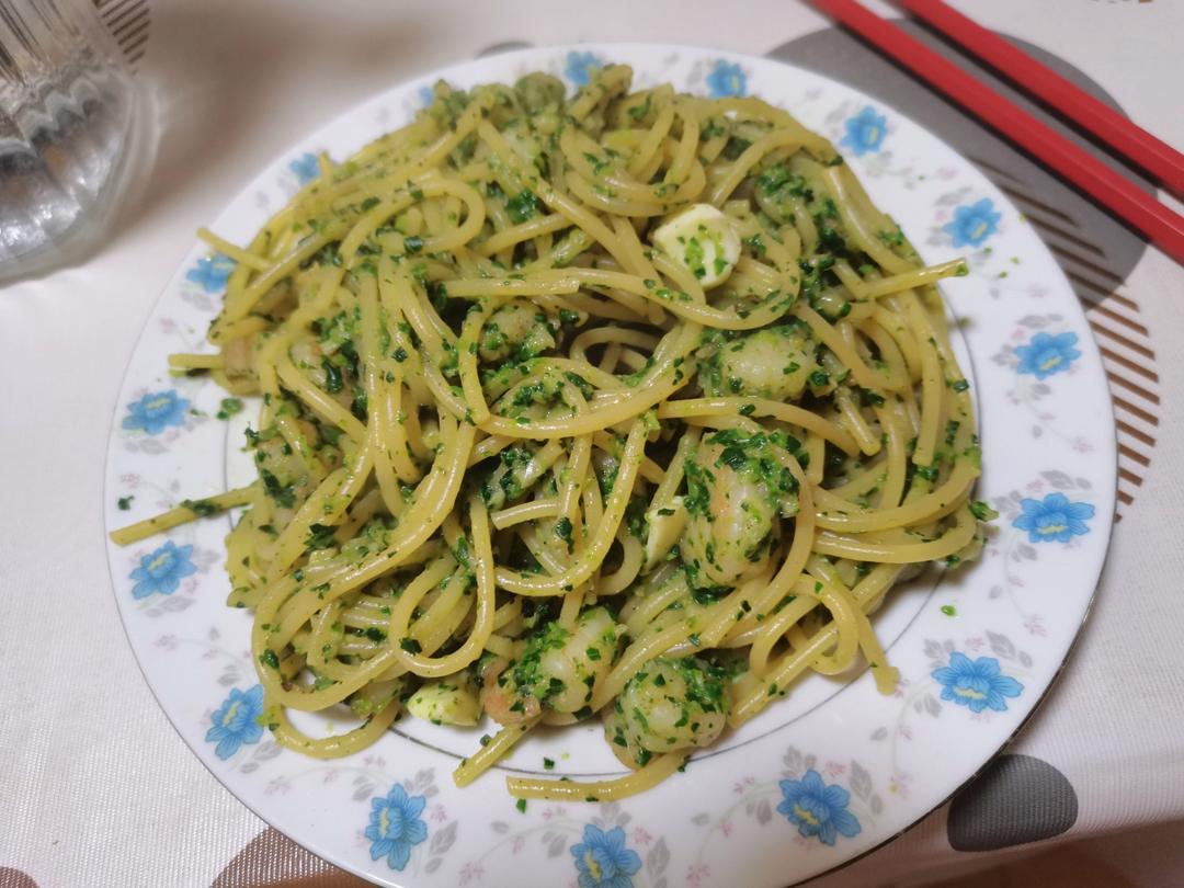 减脂美味：低脂青酱虾仁意面