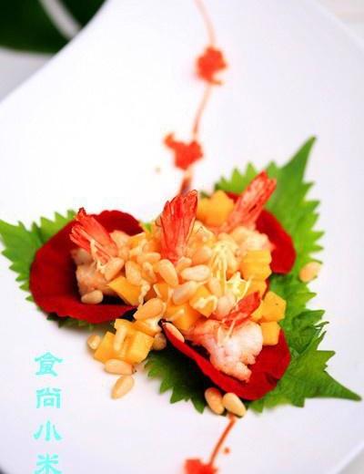 玫瑰松子芒果虾的做法
