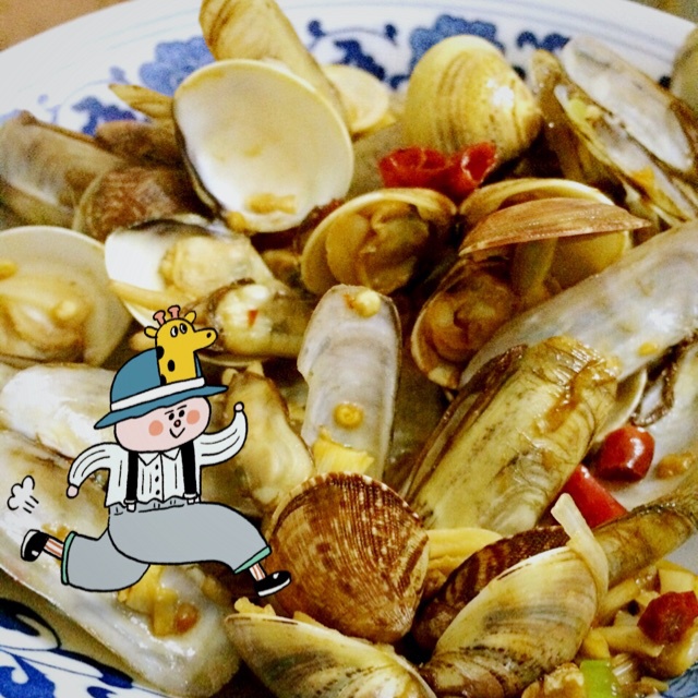 葱炒花蛤