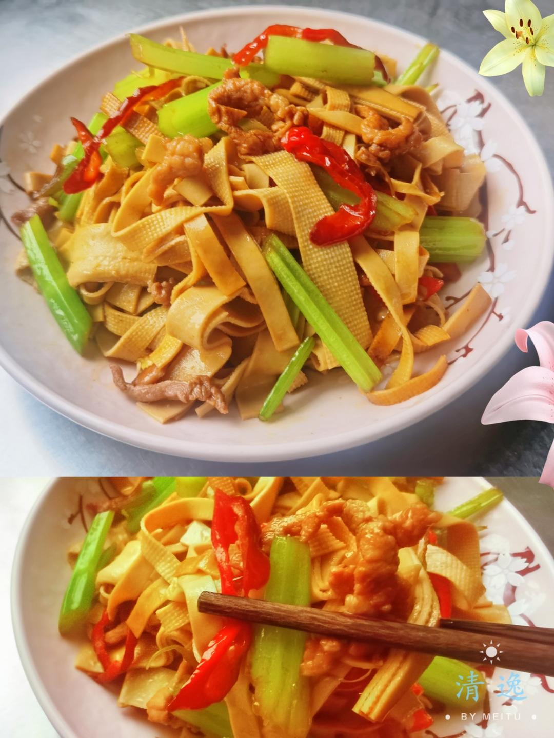 香芹肉丝炒豆腐皮（千张）
