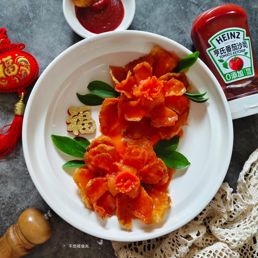富贵牡丹 | 鸡胸肉做成牡丹花🌸酸甜酥脆开胃‼️的做法