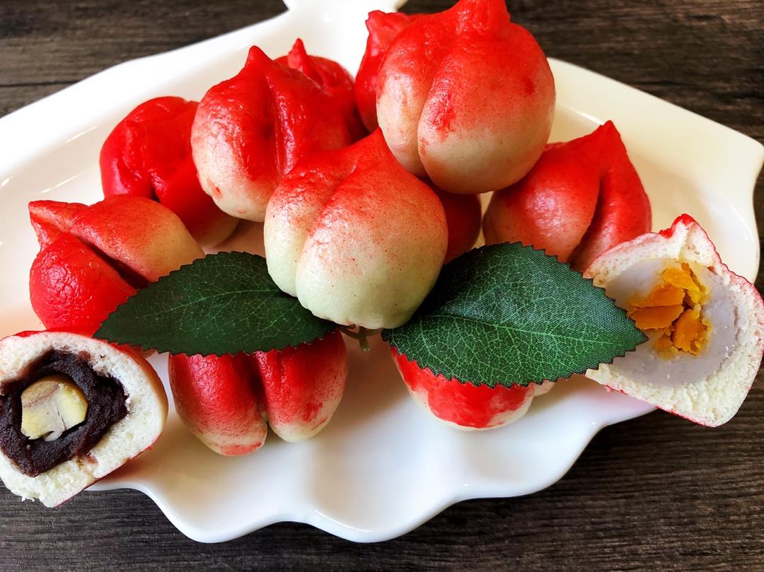 天然果蔬粉、寿桃（造型馒头/桃子馅儿包子）