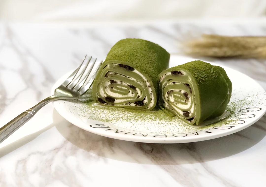 网红甜品│抹茶蜜豆毛巾卷~