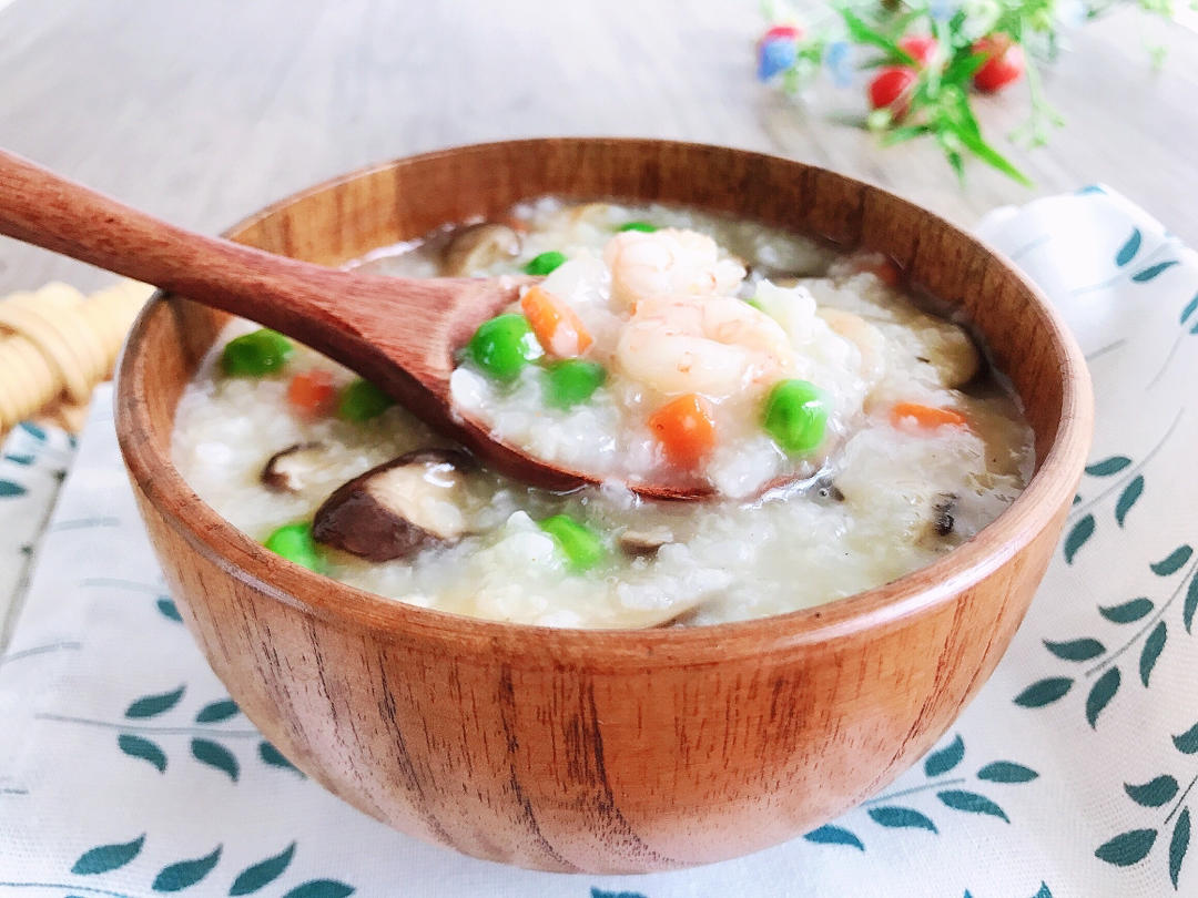 幸运晴天做的香菇虾仁粥