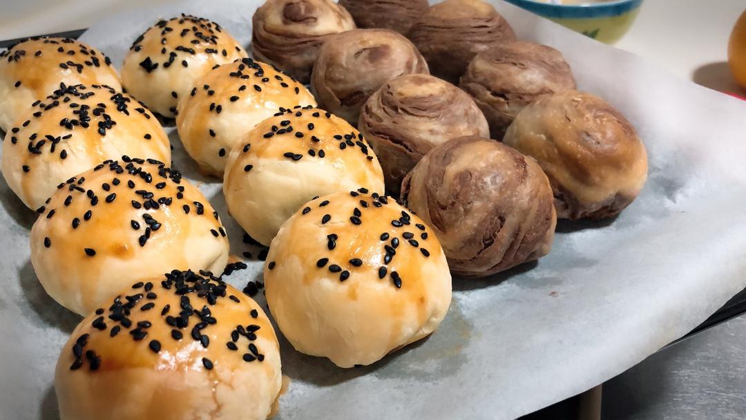 蛋黄酥~紫薯、抹茶、原味~花好月圆，中秋快乐~内附一次做六色蛋黄酥方法~