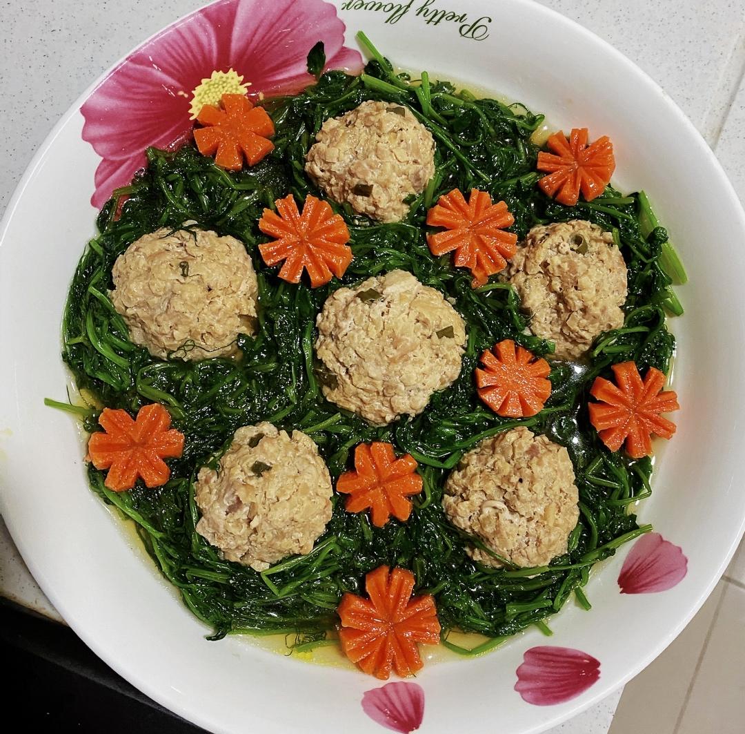 江南春天之豆苗肉丸汤