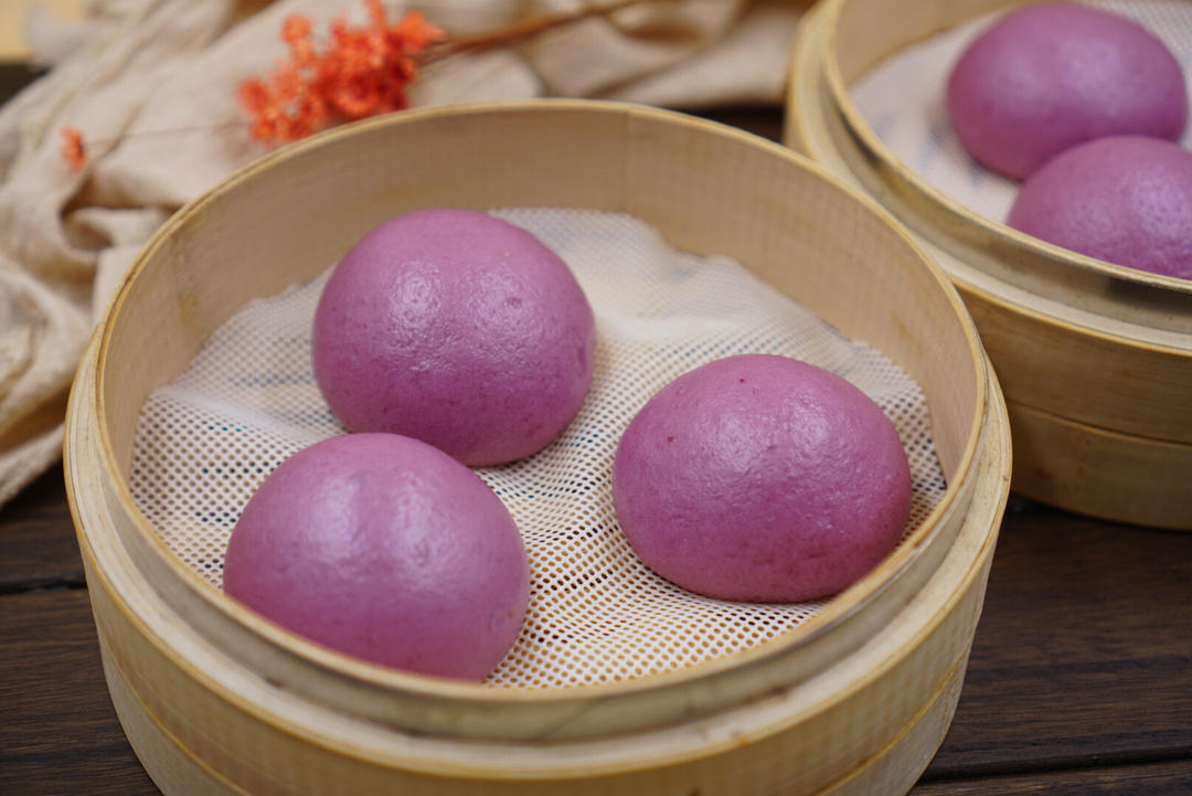 幸福米汤做的奶香紫薯馒头一次发酵