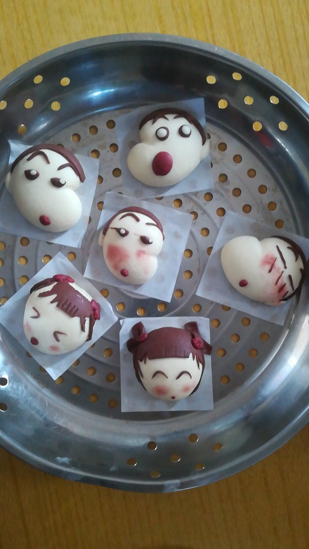 莲玉1做的原创蜡笔小新可爱表情花样馒头卡通包子