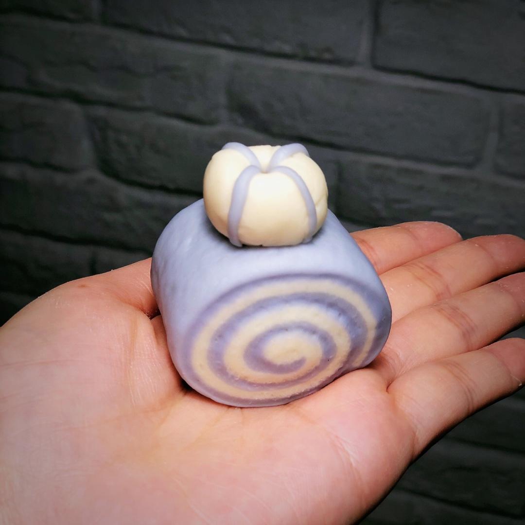 地中海风蝶豆花双色造型馒头卷