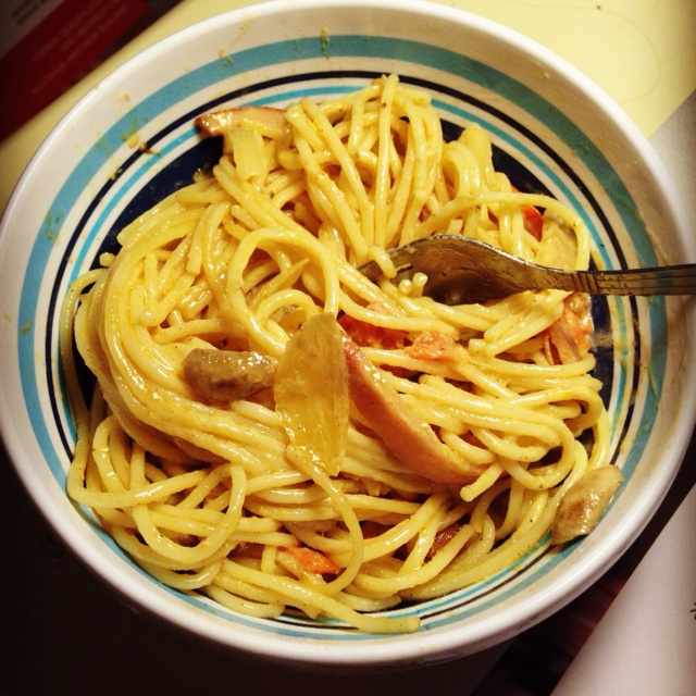 白蘑菇奶油培根意面