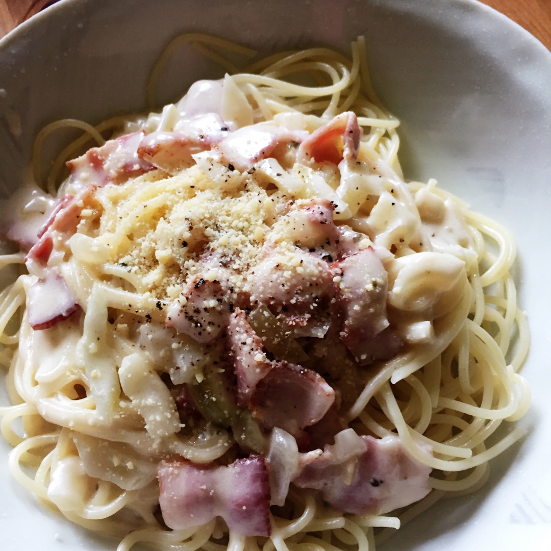 白蘑菇奶油培根意面