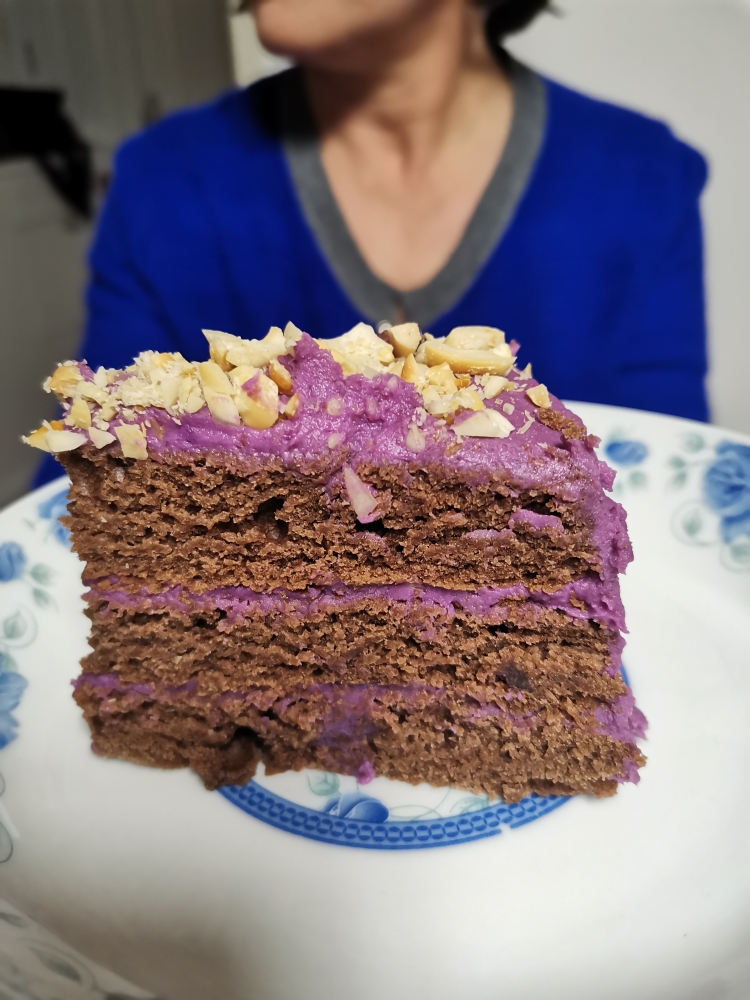 纯素生日诞糕/紫薯素酸乃巧克力夹心蛋糕🍰/减油减糖无反式脂肪，无动物奶油的做法 步骤16