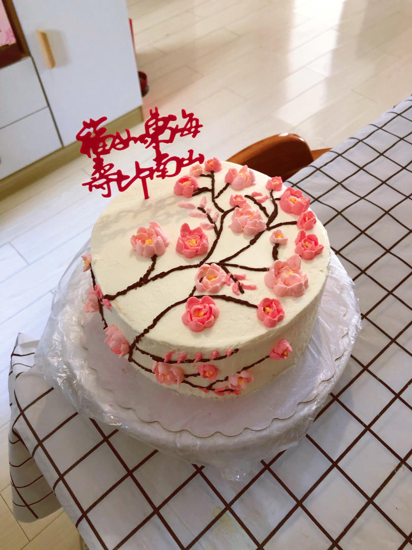 视频 奶油生日蛋糕手绘【浪漫樱花】裱花蛋糕装饰002 【仰望美食】