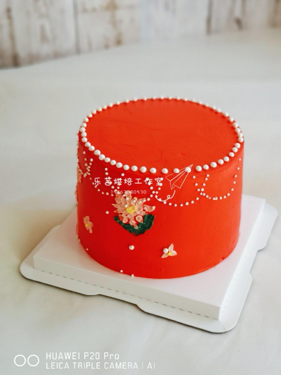 祝寿蛋糕——奶油霜刺绣松鹤常春