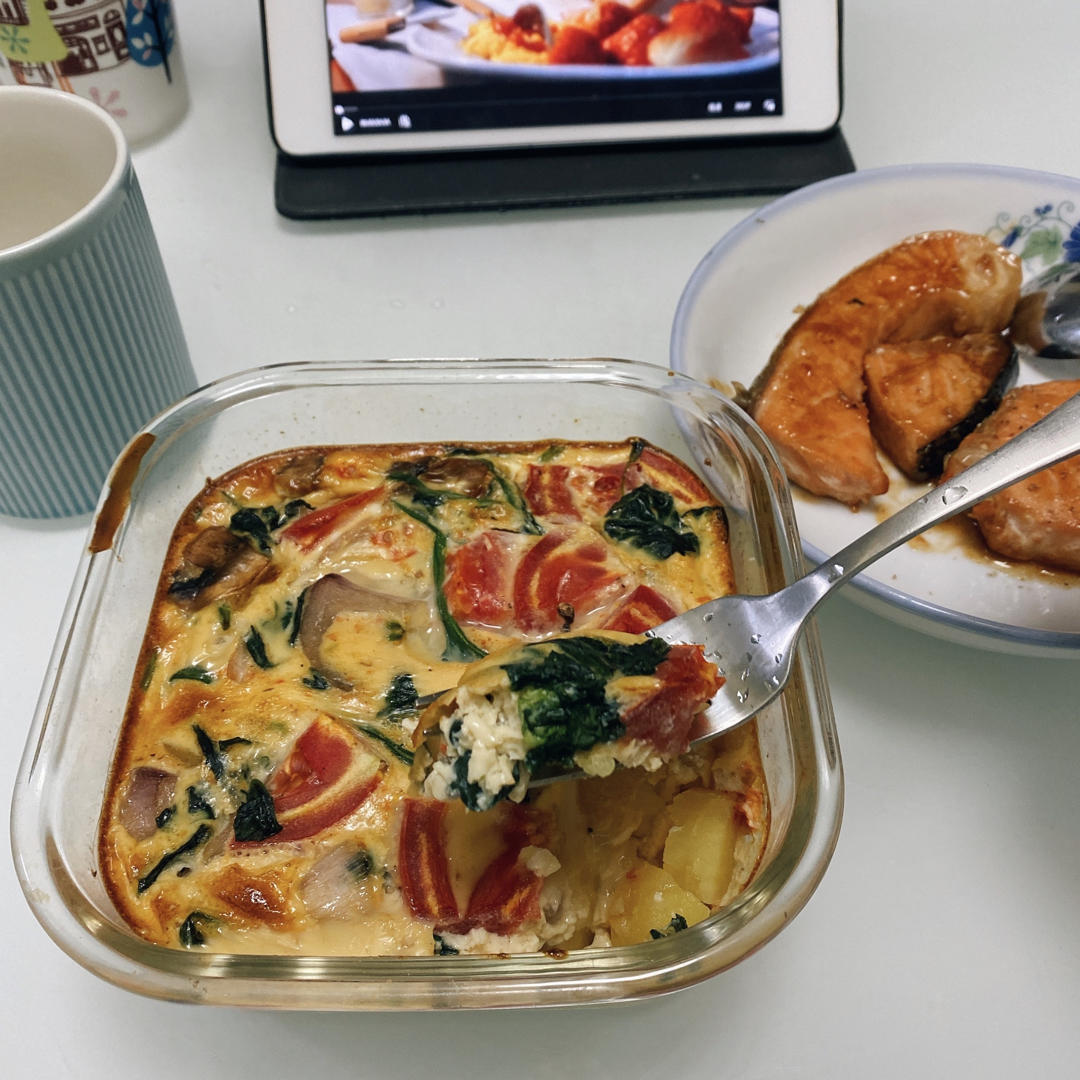 【健康三餐】培根菠菜红薯烘蛋