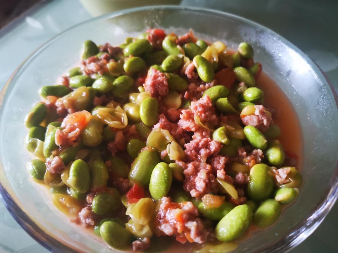 肉末番茄烧毛豆