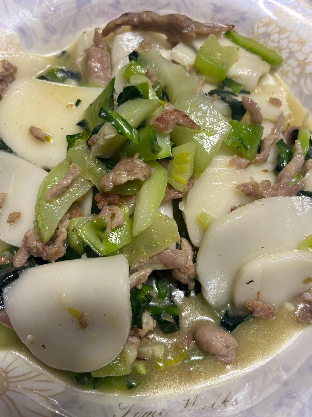 老底子的宁波炒年糕青菜肉丝炒年糕简单快手（无酱油）